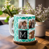 5 Photo Collage Monogram - Emerald Green and Black