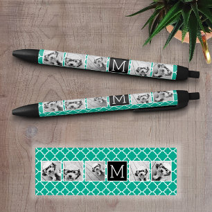5 Photo Collage Monogram - Emerald Green and Black Ink Pen