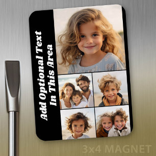 5 Photo Collage Optional Text - can edit black Magnet