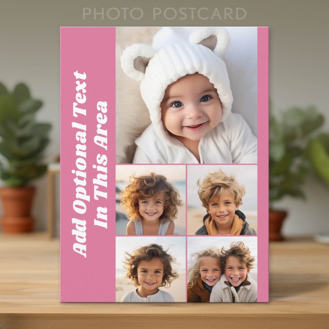5 Photo Collage Optional Text - can edit Mauve Postcard (Photo Postcard - Add Your Photos for a unique greeting card)
