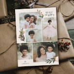 5 Photo Collage Terracotta Boho Floral Christmas Holiday Card<br><div class="desc">This beautiful photo collage Christmas holiday card features hand painted floral elements in olive green, ivory, and terracotta burnt orange. Stylish hand lettered typography reads, "Merry Christmas." The background on the front of the card is ivory, and the back of the card features a terracotta colored background. Both background colors...</div>
