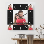 5 Photo Collage Wedding Anniversary Black White Square Wall Clock<br><div class="desc">Unique anniversary clock to personalize with couple photo,  name and established year. The unique wedding clock with  multiple photo collage makes a great gift for weddings, anniversaries,  and new home housewarming.</div>