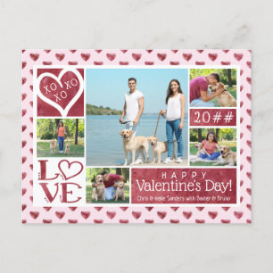 5 Photo Collage Wine Watercolor Hearts Valentine Holiday Postcard