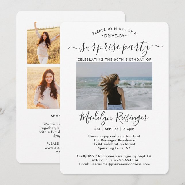 5 Photo Drive-By Surprise Birthday Party Parade Invitation (Front/Back)