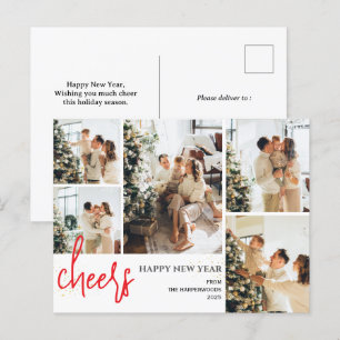 5 Photo Elegant Script Modern Happy New Year Holiday Postcard