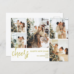 5 Photo Elegant Script Modern Happy New Year Holiday Postcard