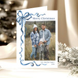 5 Photo Funky Dusty Blue Christmas Bow Ribbon Holiday Card<br><div class="desc">Simply Elegant Stylish PHOTO Christmas Greeting Holiday Card.
 
Surprise and bring joy to your close ones and make the celebration unforgettable.

 For further customization,  please click the "customize further" link and use our design tool to modify this template.</div>
