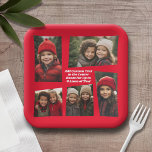 5 Photo Funky Retro Frame with Text - Red Paper Plate<br><div class="desc">Use five pictures to make a unique and trendy party plate. It includes an area for 5 photos in a funky retro frame design. You can add up to 4 lines of text in the centre to add the party or event.</div>