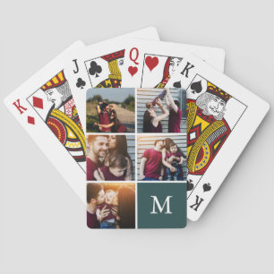 5 Photo Gallery Green Colour Block Monogram Playing Cards
