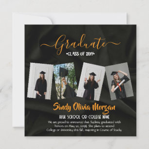 5 Photo Graduation Collage Black, Gold and white Announcement