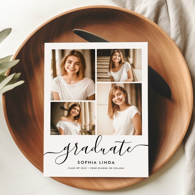 5 Photo Graduation Collage Script Modern Elegant Invitation (Creator Uploaded)