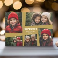 5 Photo Holiday Collage Retro Joy and Peace - Gold