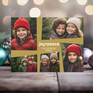 5 Photo Holiday Collage Retro Joy and Peace - Gold