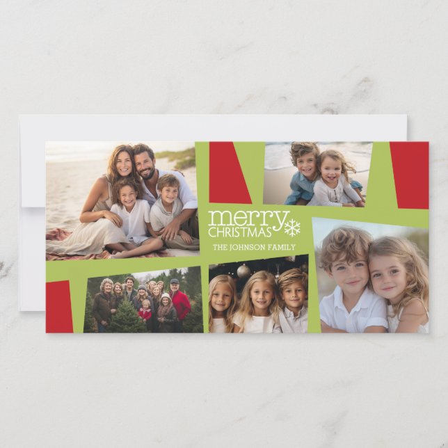 5 Photo Holiday Collage Retro Joy and Peace - Lime (Front)