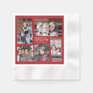 5 Photo Holiday Collage Retro Merry Christmas Napkin