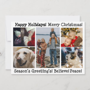 5 Photo Merry Christmas Happy Holidays modern Holiday Card