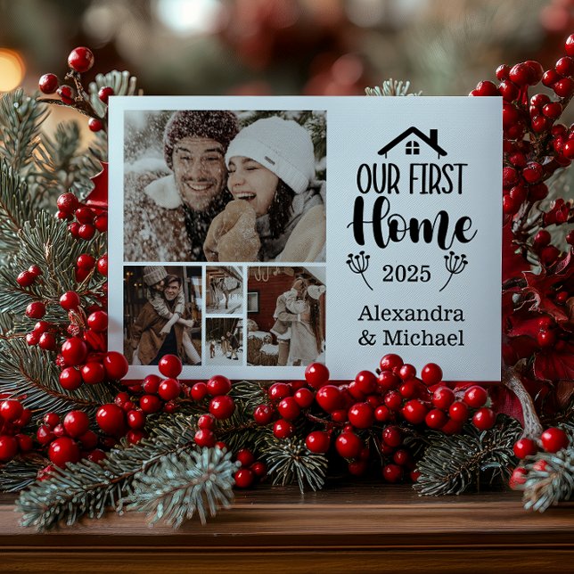 5 Photo Minimialist Christmas Our First Home Holiday Card (Creator Uploaded)