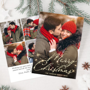 5 PHOTO Modern Golden Christmas Greeting Holiday Card