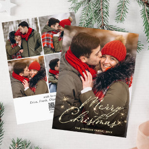 5 PHOTO Modern Golden Christmas Greeting Holiday Card