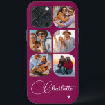 5 Photo Modern Trendy Simple Personalized Name iPhone 13 Pro Max Case<br><div class="desc">5 Photo Modern Trendy Simple Heart Personalized Name iPhone Phone Cases features five of your favourite photos with your personalized name in elegant white calligraphy script accented with a love heart. Personalize by editing the text in the text box provided. Perfect for birthday, Christmas, Mother's Day, baby showers, bridal showers,...</div>