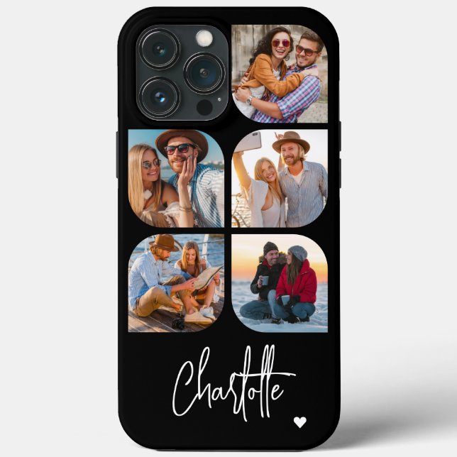 5 Photo Modern Trendy Simple Personalized Name Case-Mate iPhone Case (Back)