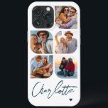 5 Photo Modern Trendy Simple Personalized Name iPhone 13 Pro Max Case<br><div class="desc">5 Photo Modern Trendy Simple Heart Personalized Name iPhone Phone Cases features five of your favourite photos with your personalized name in elegant blue calligraphy script accented with a love heart. Personalize by editing the text in the text box provided. Perfect for birthday, Christmas, Mother's Day, baby showers, bridal showers,...</div>