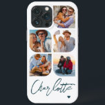 5 Photo Modern Trendy Simple Personalized Name iPhone 13 Pro Max Case<br><div class="desc">5 Photo Modern Trendy Simple Heart Personalized Name iPhone Phone Cases features five of your favourite photos with your personalized name in elegant blue calligraphy script accented with a love heart. Personalize by editing the text in the text box provided. Perfect for birthday, Christmas, Mother's Day, baby showers, bridal showers,...</div>