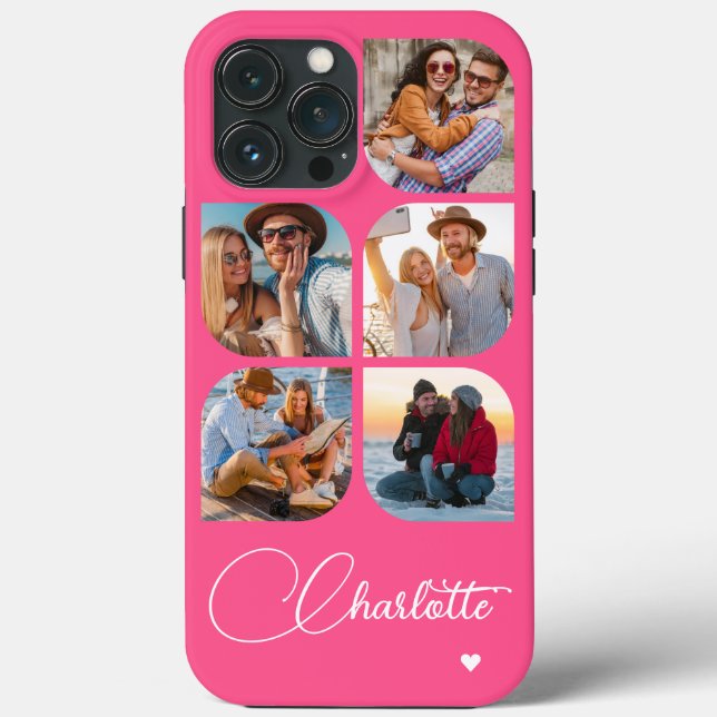 5 Photo Modern Trendy Simple Personalized Name Case-Mate iPhone Case (Back)