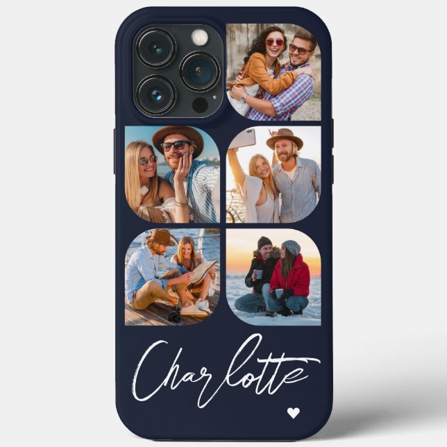 5 Photo Modern Trendy Simple Personalized Name Case-Mate iPhone Case (Back)