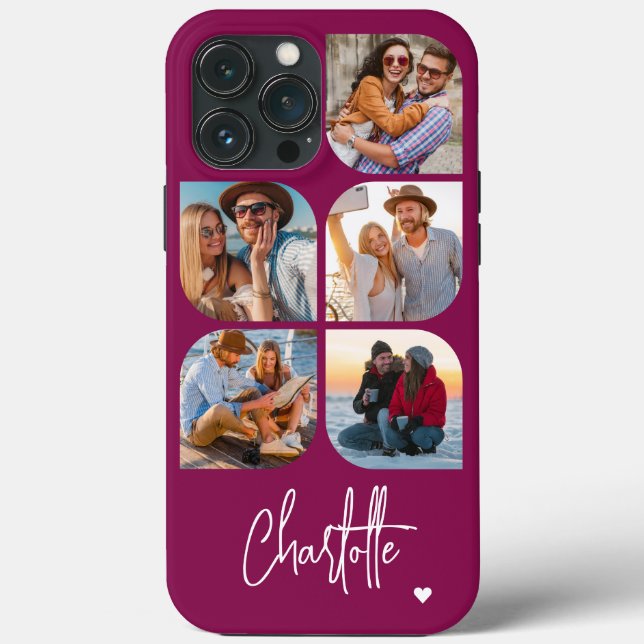 5 Photo Modern Trendy Simple Personalized Name Case-Mate iPhone Case (Back)