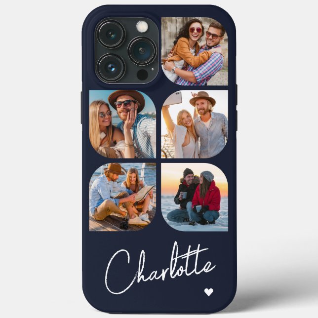 5 Photo Modern Trendy Simple Personalized Name Case-Mate iPhone Case (Back)