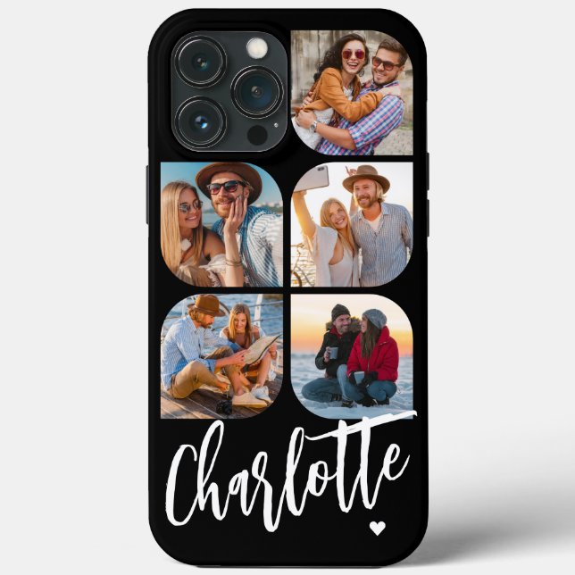 5 Photo Modern Trendy Simple Personalized Name Case-Mate iPhone Case (Back)