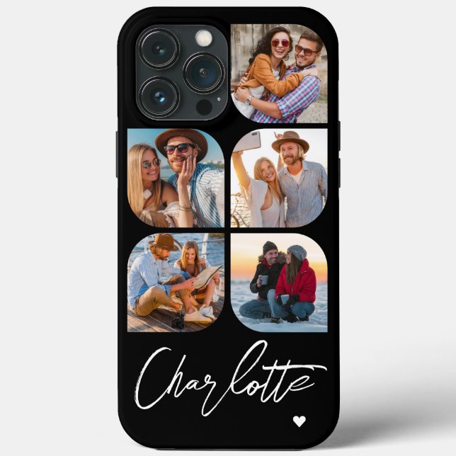 5 Photo Modern Trendy Simple Personalized Name Case-Mate iPhone Case (Back)