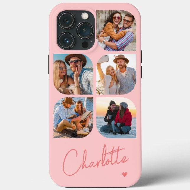 5 Photo Modern Trendy Simple Personalized Name Case-Mate iPhone Case (Back)