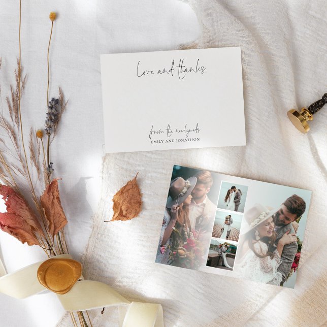 5 Photo Name Script Wedding Newlywed Love Thanks  Thank You Card (Creator Uploaded)