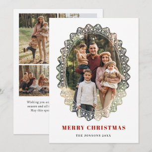 5 Photo Retro Christmas Elegant Vintage Lace Frame Holiday Card