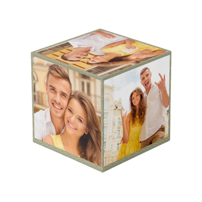 5 Photo Sage Green Gold Engagement Cube (Back Angled)