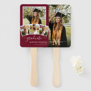 5 Photo Simple Graduate Burgundy White Hand Fan