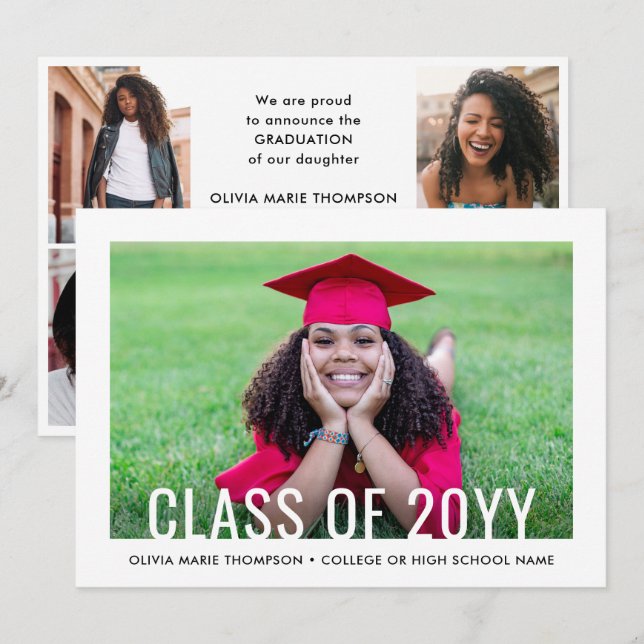 5 Photo Simple Modern Bold Class Year Graduation Announcement (Front/Back)