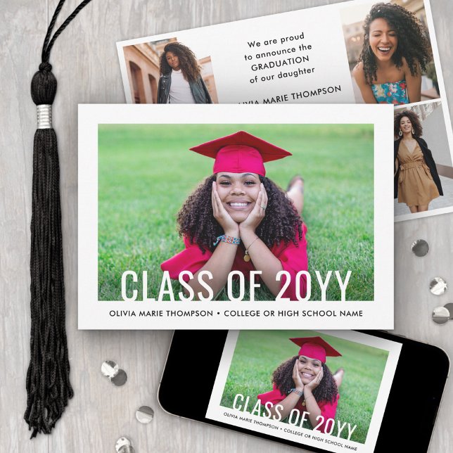 5 Photo Simple Modern Bold Class Year Graduation Announcement (Creator Uploaded)