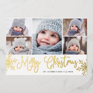 5 PHOTO Sparkle Christmas Greeting Gold Foil Holiday Card