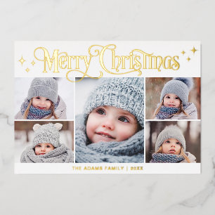 5 PHOTO Sparkle Christmas Greeting Gold Foil Holiday Card