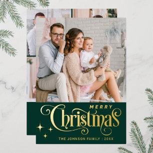 5 PHOTO Sparkle Merry Christmas Greeting Foil Holiday Card