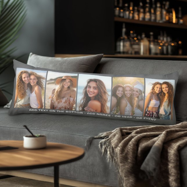 5 Photo Template Modern Minimal Text Under Photo Body Pillow (Body Pillow with Photo Collage)