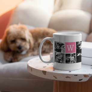 5-Photo Template Pink Monogram Coffee Mug