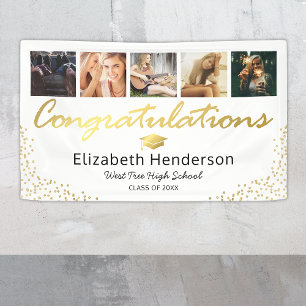 5 Photo White Gold Graduation Party Banner