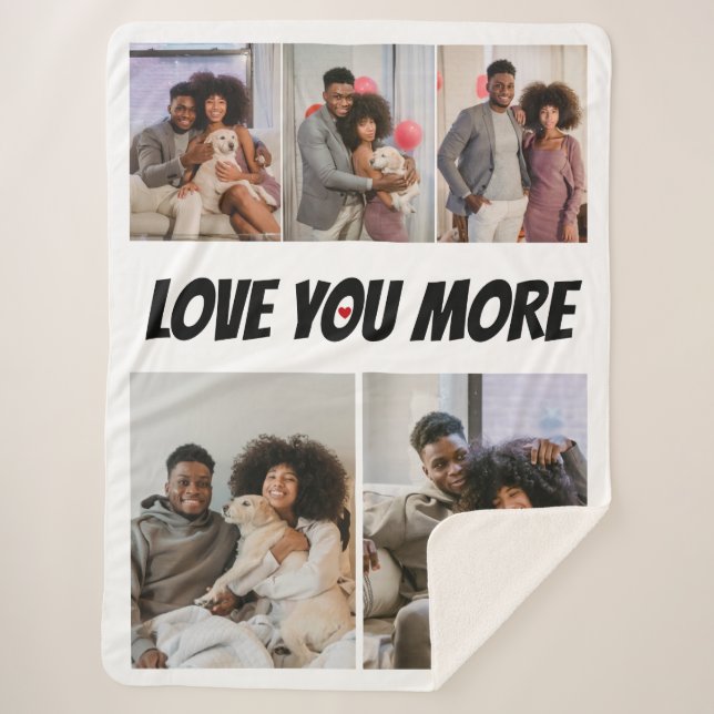 5 Photos Collage Love You More Sherpa Blanket (Front)