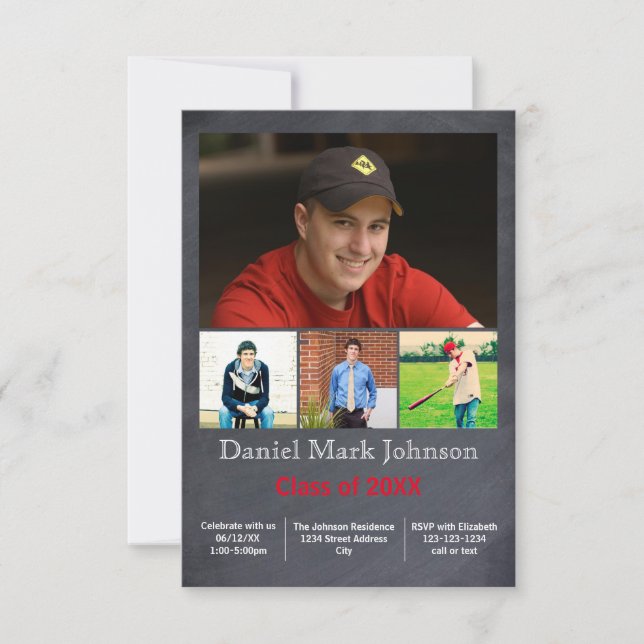 5 Photos Collage Vertical - 3x5 Grad Announcement (Front)