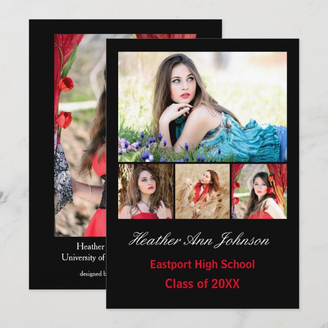 5 Photos Collage Vertical - Grad  Announcement (Front/Back)