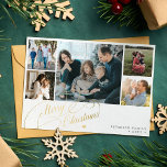 5 photos Merry Christmas elegant script collage Holiday Card<br><div class="desc">Elegant stylish Merry Christmas faux gold classic calligraphy script five family photos simple white holiday card with your custom personalized text on both sides. PLEASE NOTE that the background colour is editable. You can change it after selecting CUSTOMIZE option down below the PERSONALIZE IT menu. If you don't feel at...</div>